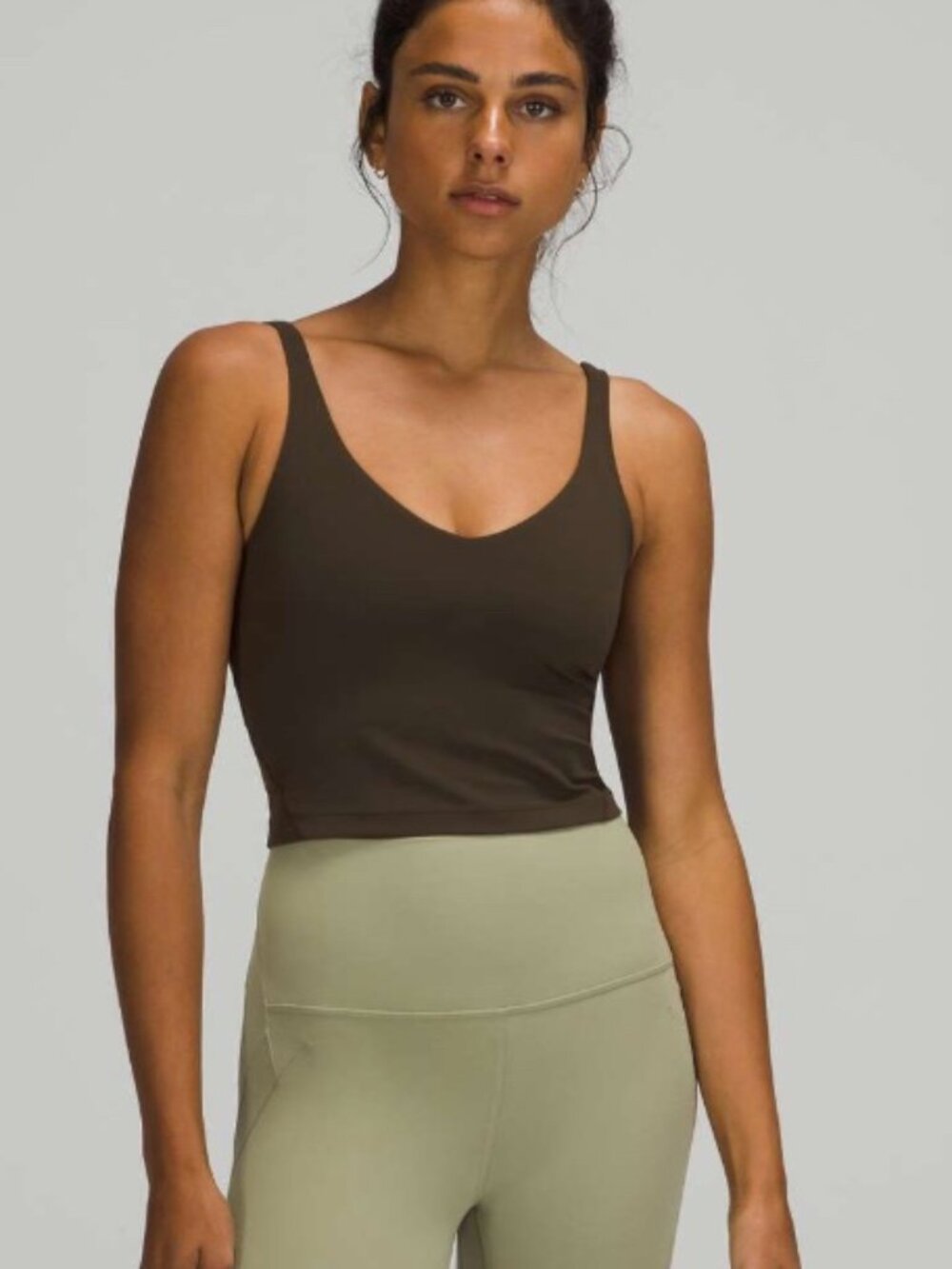 Lululemon Align Tank Top Dark Olive Green Nulu Cropped Yoga Bra Top Size 2 EUC